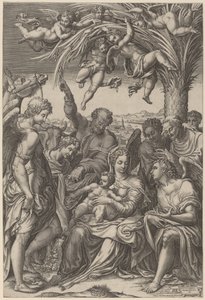 El Descanso en la Huida a Egipto de Giorgio Ghisi after Giulio Campi