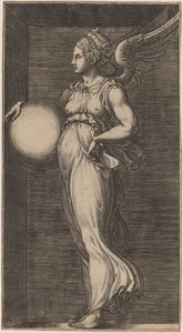 Figura alegórica sosteniendo una esfera de Giorgio Ghisi possibly after Giulio Romano
