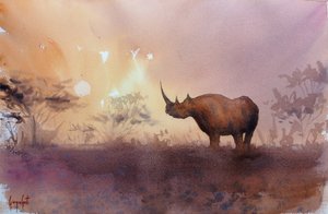 Puesta de sol con rinocerontes africanos de Giorgio Gosti