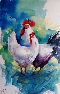 Gallo y gallina de colores de Giorgio Gosti