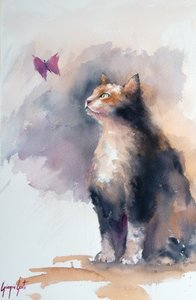 El gato curioso y la mariposa de Giorgio Gosti