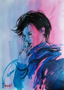 Retrato dinámico en rosa y azul de Giorgio Gosti