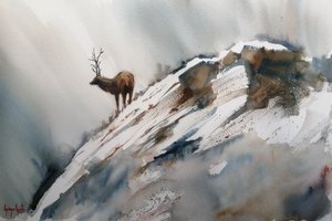 Alces en las montañas en invierno de Giorgio Gosti