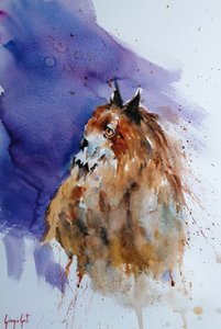 Búho expresivo en acuarela de Giorgio Gosti