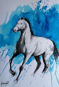 Caballo al galope con salpicaduras azules de Giorgio Gosti