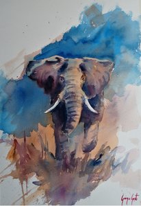 Majestuoso elefante en acuarela de Giorgio Gosti