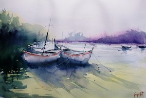 Barcos en una mañana brumosa de Giorgio Gosti