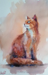 Gato en acuarela naranja de Giorgio Gosti