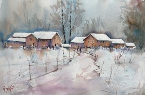 Pueblo rústico en invierno de Giorgio Gosti