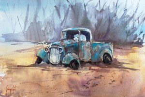 Camioneta azul oxidada