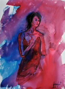 Mujer serena, acuarela