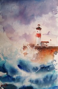 Olas tormentosas en el faro de Giorgio Gosti