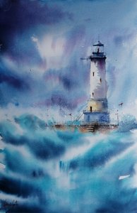 Olas tormentosas en el faro de Giorgio Gosti