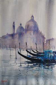 Góndolas de Venecia en una mañana brumosa de Giorgio Gosti