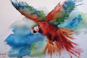 Un guacamayo de colores vivos en pleno vuelo de Giorgio Gosti