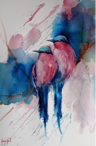 Pájaros azules de color rosa intenso de Giorgio Gosti