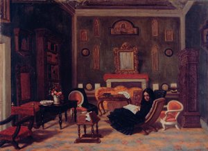 Elizabeth Barret Browning en el interior de su salón en la casa Guidi de Florencia, c.1880 (óleo sobre lienzo)