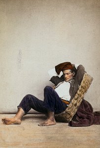 "Lazzarone" (mendigo sin hogar napolitano). Nápoles