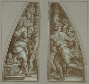"Hombre barbudo llenando un vaso" y "Juventud corriendo" de Giorgio Vasari