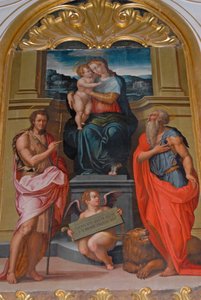 Madonna y el Niño entre San Juan Bautista y San Jerónimo, pintura de Giorgio Vasari, iglesia en el monasterio de Camaldoli, Camaldoli, Toscana, Italia de Giorgio Vasari