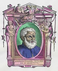 Retrato de Andrea Pisano (1290-1349) escultor y arquitecto italiano. Grabado del tratado “Vidas de los más excelentes pintores, escultores y arquitectos” (Le Vite de