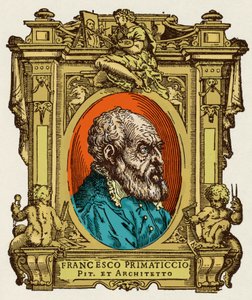 Retrato de Francesco Primaticcio conocido como El Primatice (1504-1570) pintor, escultor y arquitecto. Fue miembro de la Escuela de Fontainebleau. Grabado del tratado "Vidas de los más excelentes pintores, escultores y arquitectos" (Le Vite de