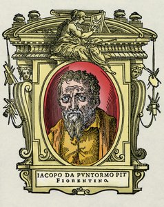Retrato de Jacopo (Iacopo) Carrucci llamado il Pontormo (Pontormo) (1494-1556) pintor italiano. Grabado del tratado “Vidas de los más excelentes pintores, escultores y arquitectos” (Le Vite de