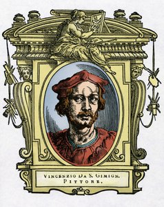 Retrato de Vincenzo TAMAGNI (Vincenzo da San Gimignano) (1492-1530) pintor italiano. Grabado del tratado “Vidas de los más excelentes pintores, escultores y arquitectos” (Le Vite de