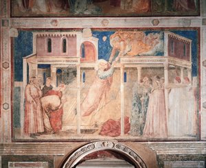 Italia, Florencia, Basílica de la Santa Cruz, Capilla Peruzzi, Historias de Juan Evangelista: secuestro, por Giotto, fresco, detalle