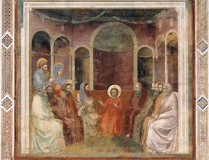 Jesús en el Templo entre los Doctores, detalle de la Vida y Pasión de Cristo, por Giotto
