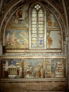 Escenas de la vida de San Francisco: El hombre sencillo honra a San Francisco; San Francisco da su abrigo al caballero pobre; San Francisco ve en el sueño un palacio lleno de armas de Giotto (c.1266 1337)