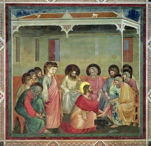 Cristo lavando los pies de los discípulos, c.1305 (post restauración) de Giotto di Bondone