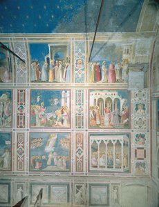 Vista de los frescos en la pared izquierda, c.1303-05 (post-restauración) de Giotto di Bondone