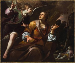 Agar y el ángel, c.1640 (óleo sobre lienzo) de Giovacchino Assereto