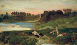 Tarde en la Cascina, c.1859-69 (óleo sobre tabla) de Giovanni (1826 1903) Costa