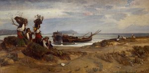 Mujeres cargando madera en el puerto de Anzio de Giovanni Costa
