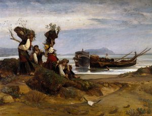 Mujeres cargando madera en el puerto de Anzio