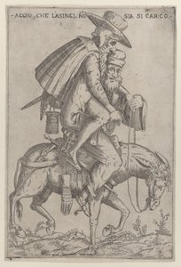Caricatura con dos hombres en una mula de Giovanni Ambrogio Brambilla