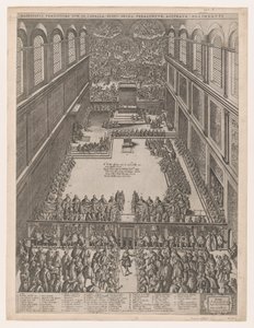 Speculum Romanae Magnificentiae: Una Reunión Papal en la Capilla Sixtina, de Michelangelo, 1582 de Giovanni Ambrogio Brambilla