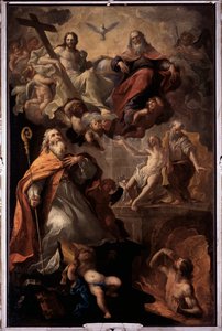Representación de San Nicolás de Bari y la santísima trinidad Dios, Jesucristo y la paloma del Espíritu Santo de Giovanni Andrea Carlone