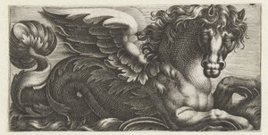 Caballito de mar alado con un capullo de hoja en la cola Frisones con monstruos marinos (título de la serie) de Giovanni Andrea Maglioli