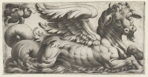 Toro marino alado con perilla Frisones con monstruos marinos (título de la serie) de Giovanni Andrea Maglioli