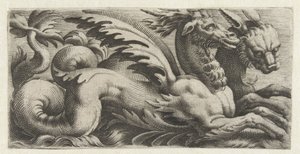 Dos criaturas marinas una al lado de la otra Frisones con monstruos marinos (título de la serie) de Giovanni Andrea Maglioli