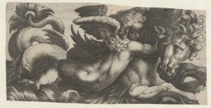 Caballito de mar con un putto alrededor de su cuello Frisones con monstruos marinos (título de la serie) de Giovanni Andrea Maglioli
