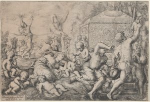 Bacanal con altar, fauno y Sileno de Giovanni Andrea Podesta