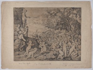 Putti ante una estatua de Venus, después de Tiziano, 1636 de Giovanni Andrea Podesta