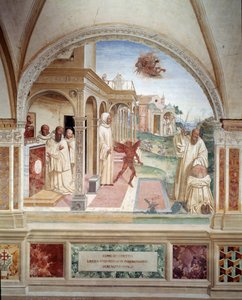 Benoit libera a un monje poseído por un demonio - fresco del claustro hecho por Antonio Bazzi dit il Sodoma (1477 - 1549) relatando la vida de San Benito de Nursia (480 - 567) fundador de la Orden de los Benedictinos 1503 - 1508 Abadía de Monte Oliveto de Giovanni Antonio Bazzi Sodoma