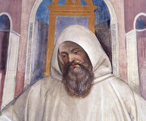 San Benito da la regla a los monjes olivetanos (detalle) de Giovanni Antonio Bazzi Sodoma