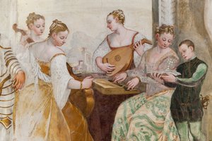 Joven y damas de la corte, detalle de El Concierto, Salón Principal, c.1570 (fresco) de Giovanni Antonio Fasolo