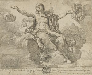 La Asunción de la Virgen, sentada en las nubes con los brazos extendidos, ángeles, 1685-1720 de Giovanni Antonio Lorenzini